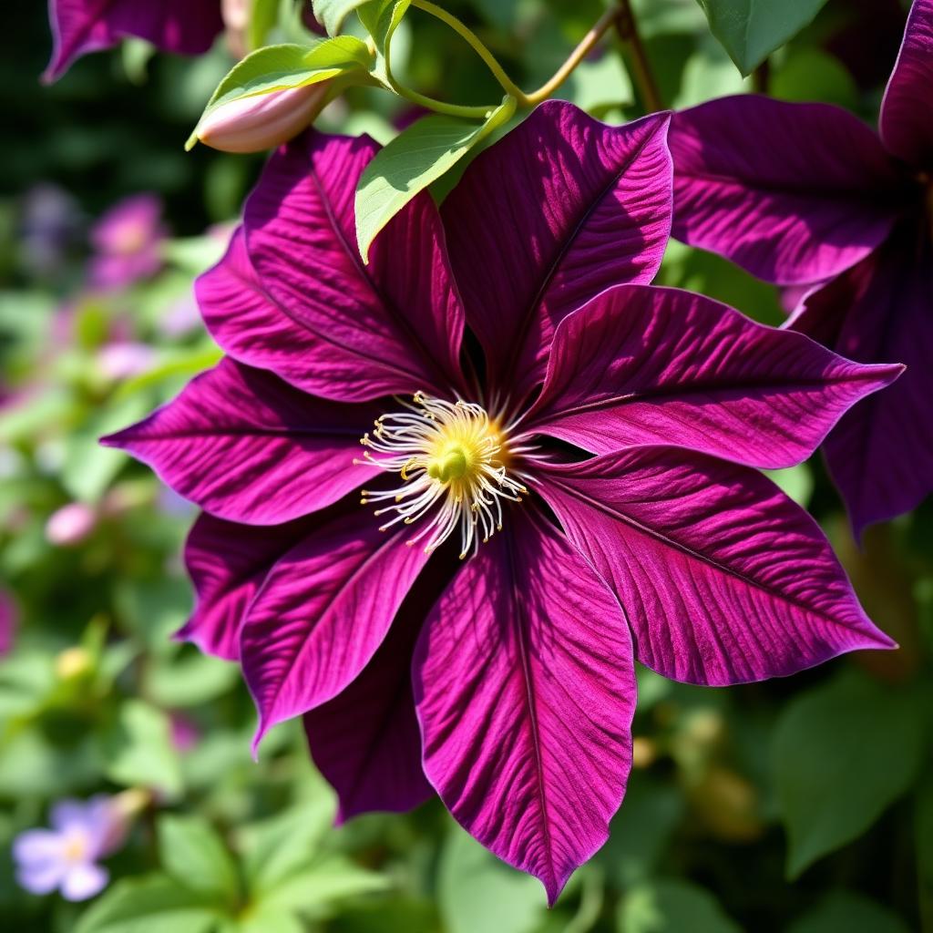 Large flowered purple clematis variety The President with deep rich purple blooms