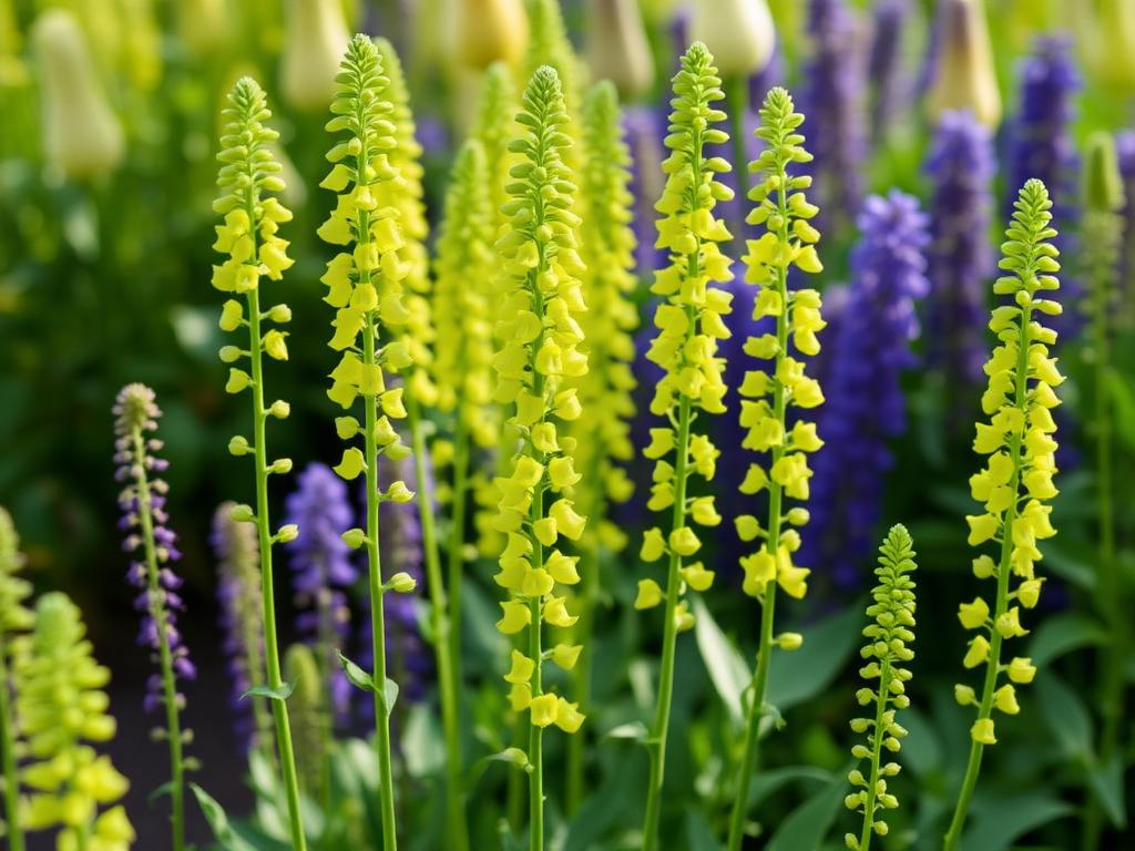 Bells of Ireland Moluccella laevis with tall stems of bright green calyx flowers