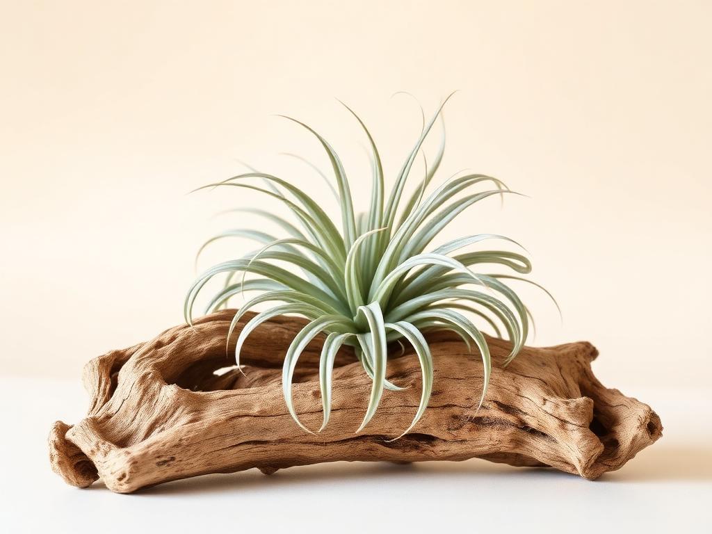 Tillandsia air plant resting on a piece of driftwood