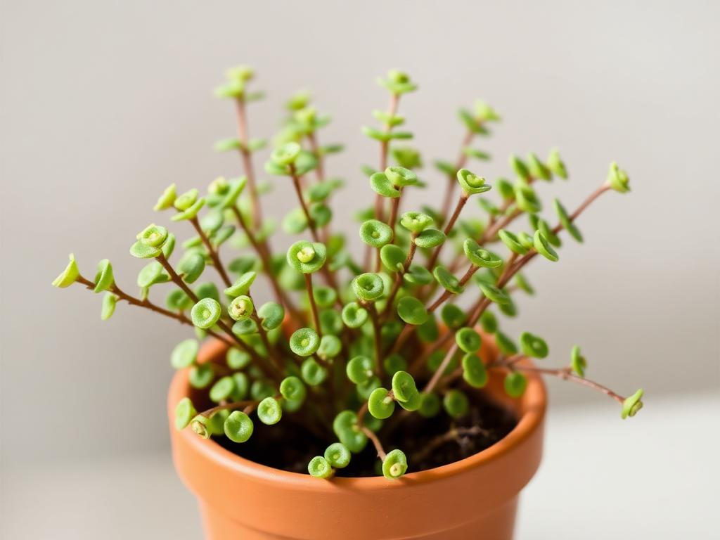 Pellaea rotundifolia button fern with small round leaflets