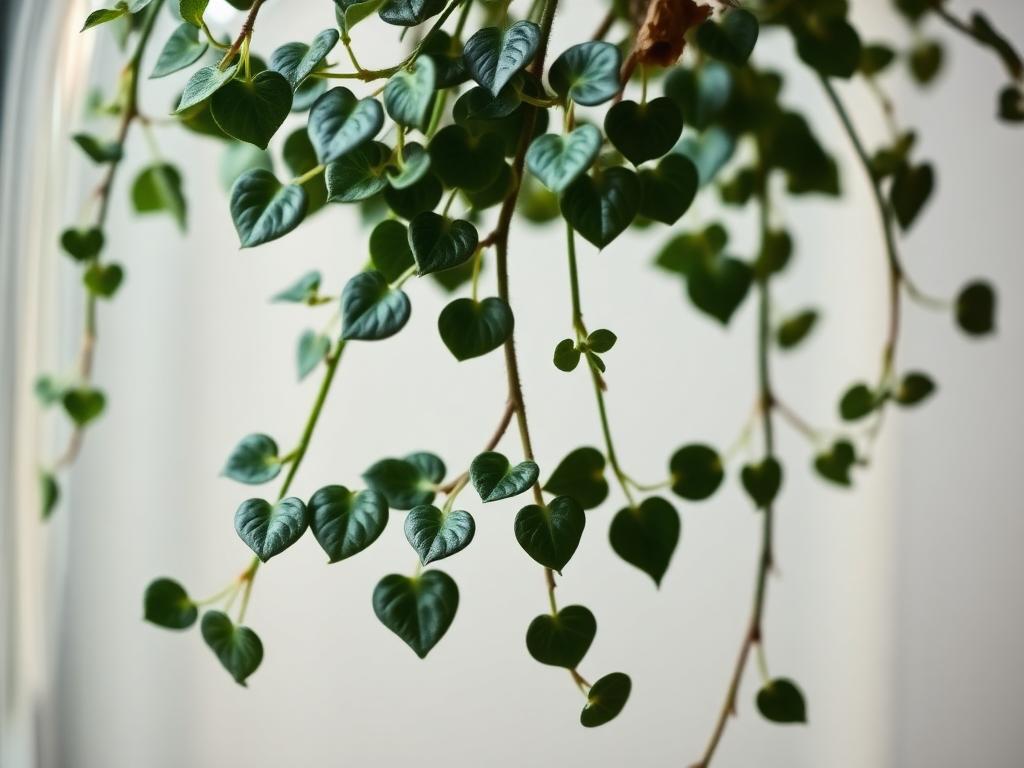 Creeping fig Ficus pumila with small heart-shaped green leaves on trailing stems