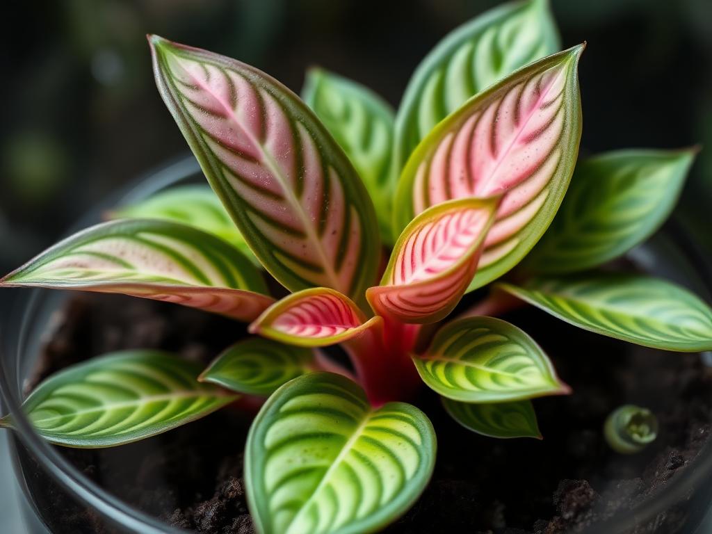 Fittonia nerve plant with pink and green veined leaves