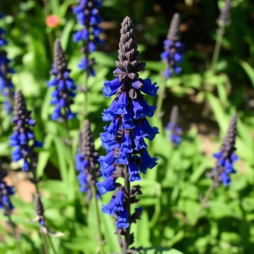 Salvia Black and Blue Salvia guaranitica with vivid cobalt blue tubular flowers and dark calyces