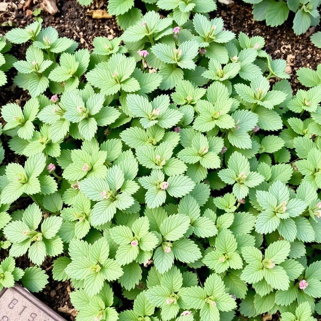 Lamium dead nettle ground cover with silver-variegated leaves and small pink flowers in shade